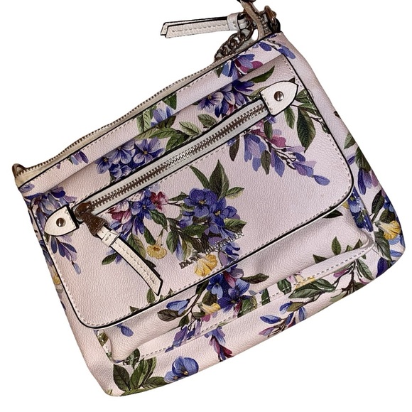 DANA BUCHMAN Faux Leather Floral Patterned Crossbody Shoulder Bag White & Purple - Picture 5 of 7